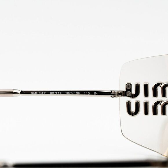 NEW Miu Miu MU54YS 1BC10F Silver Mirror Wraparound Rimless Women Sunglasses main image 4